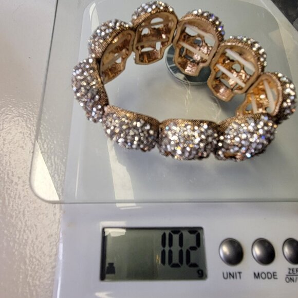 Gold Crystal Skull Bracelet Stretchy Skull Bracelet Halloween Bracelet - Picture 8 of 8
